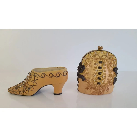 Vintage Miniature Nostalgia Decorative Handbag & Shoe Beige & Gold, Knick Knack - Picture 3 of 6
